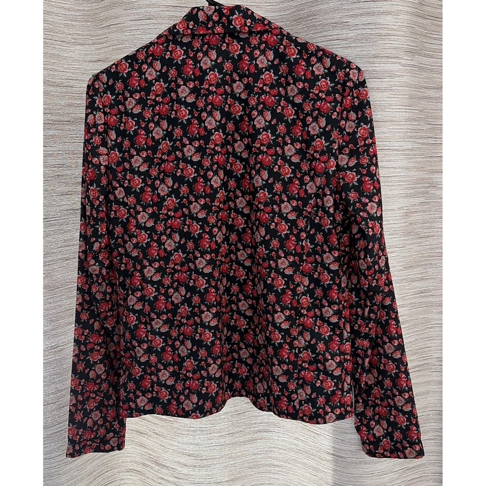 Love on a Hanger Floral Blazer Jacket Women's M Black Red Rose Print Open Front - Picture 3 of 6